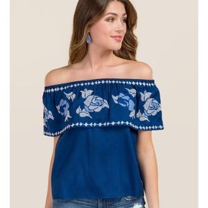 Anissa Off The Shoulder Embroidered Ruffle Top